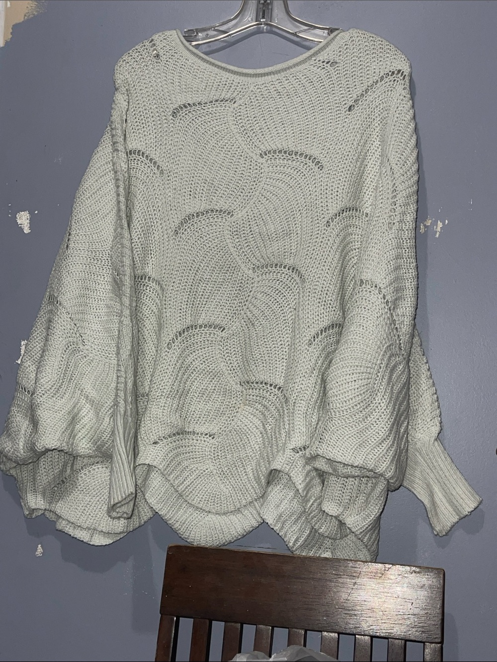 Relaxed Open-Knit Crewneck Sweater in Light Mint